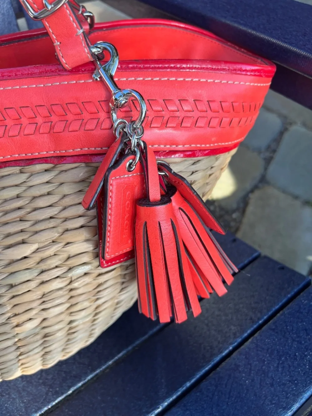 Vintage Coach Editorial XL Straw Leather Beach Tote & Matching Clutch Set